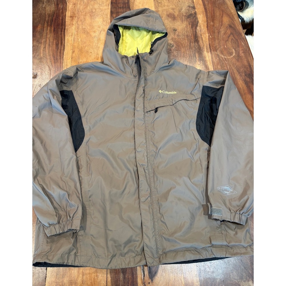COLUMBIA rain jacket mens XL taupe omni-tech waterproof hooded shell coat brown